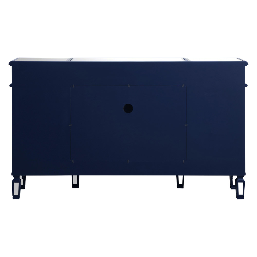 Elegant Contempo 60" Mirrored Credenza with Wood Fireplace - Blue (MF61060BL-F1)