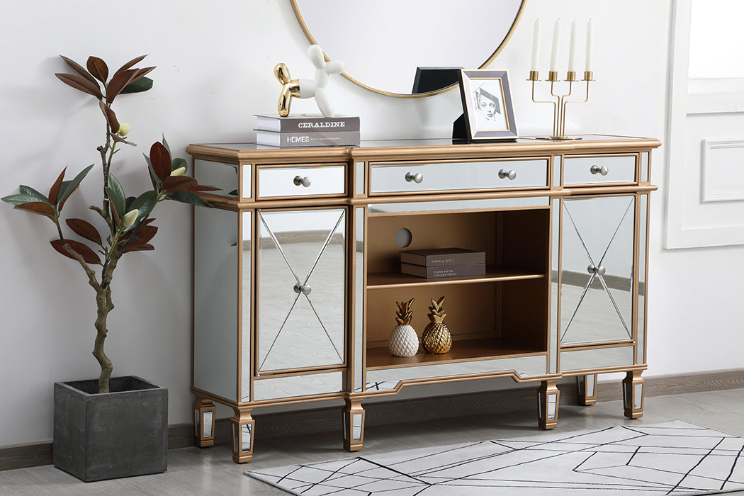 Elegant Contempo 60" Mirrored Credenza - Gold (MF61060G)