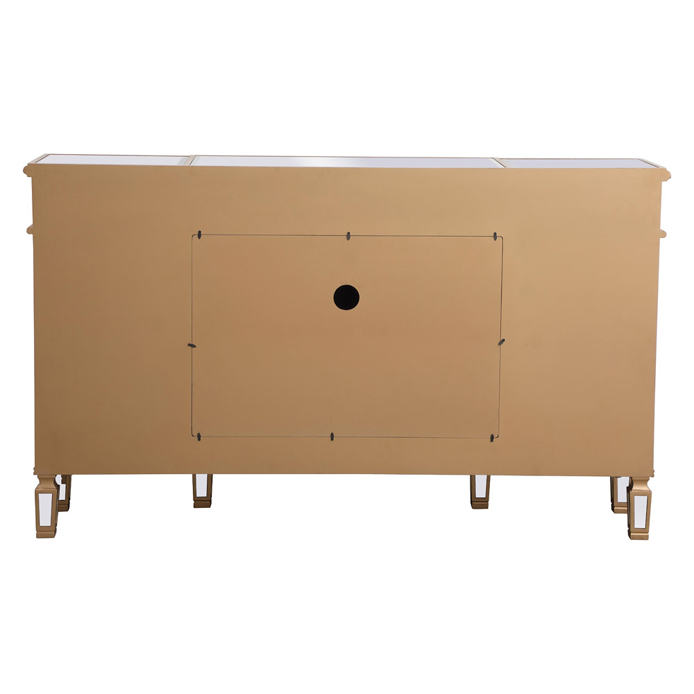 Elegant Contempo 60" Mirrored Credenza with Wood Fireplace - Gold (MF61060G-F1)