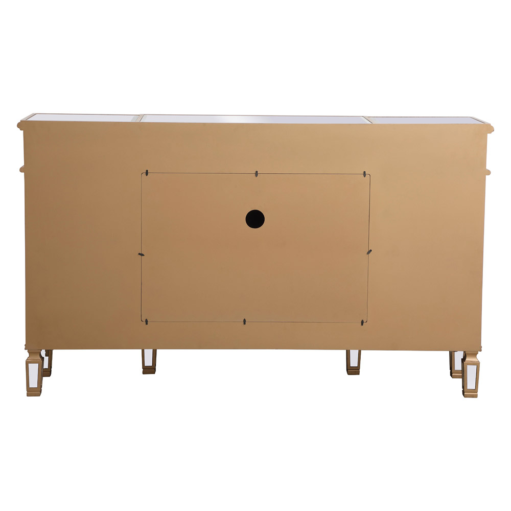 Elegant Contempo 60" Mirrored Credenza with Wood Fireplace - Gold (MF61060G-F2)