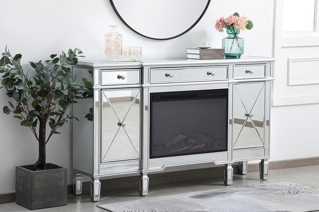 Elegant - Contempo Mirrored Credenza with Wood Fireplace (PNT-MF61060)