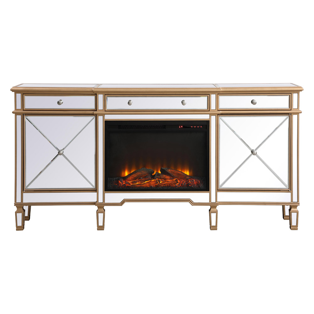 Elegant - Contempo Mirrored Credenza with Wood Fireplace (PNT-MF61072)