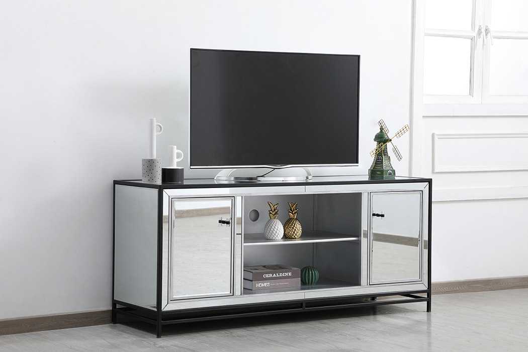 Elegant 60" Mirrored TV Stand - Black (MF701BK)