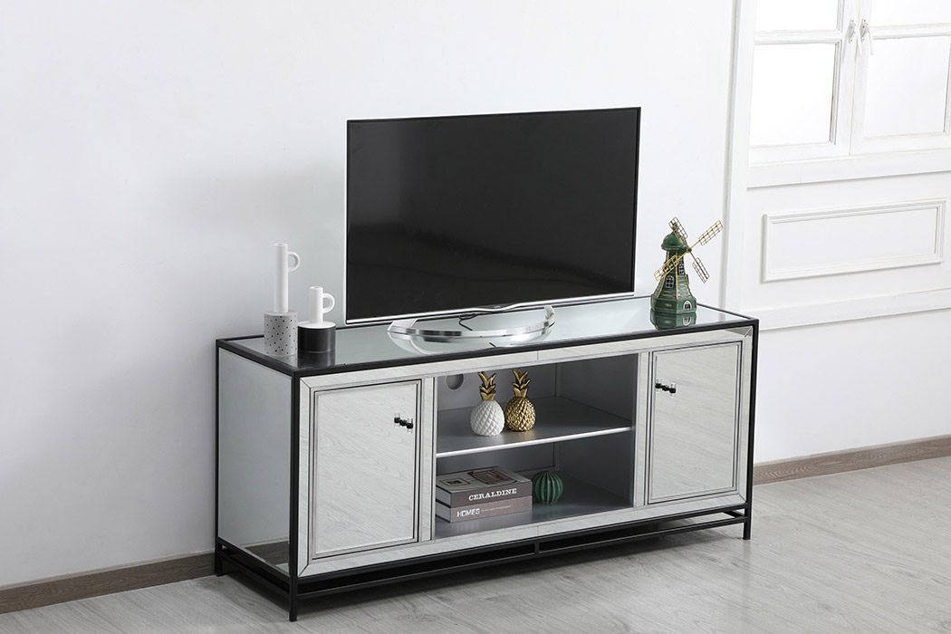 Elegant 60" Mirrored TV Stand - Black (MF701BK)