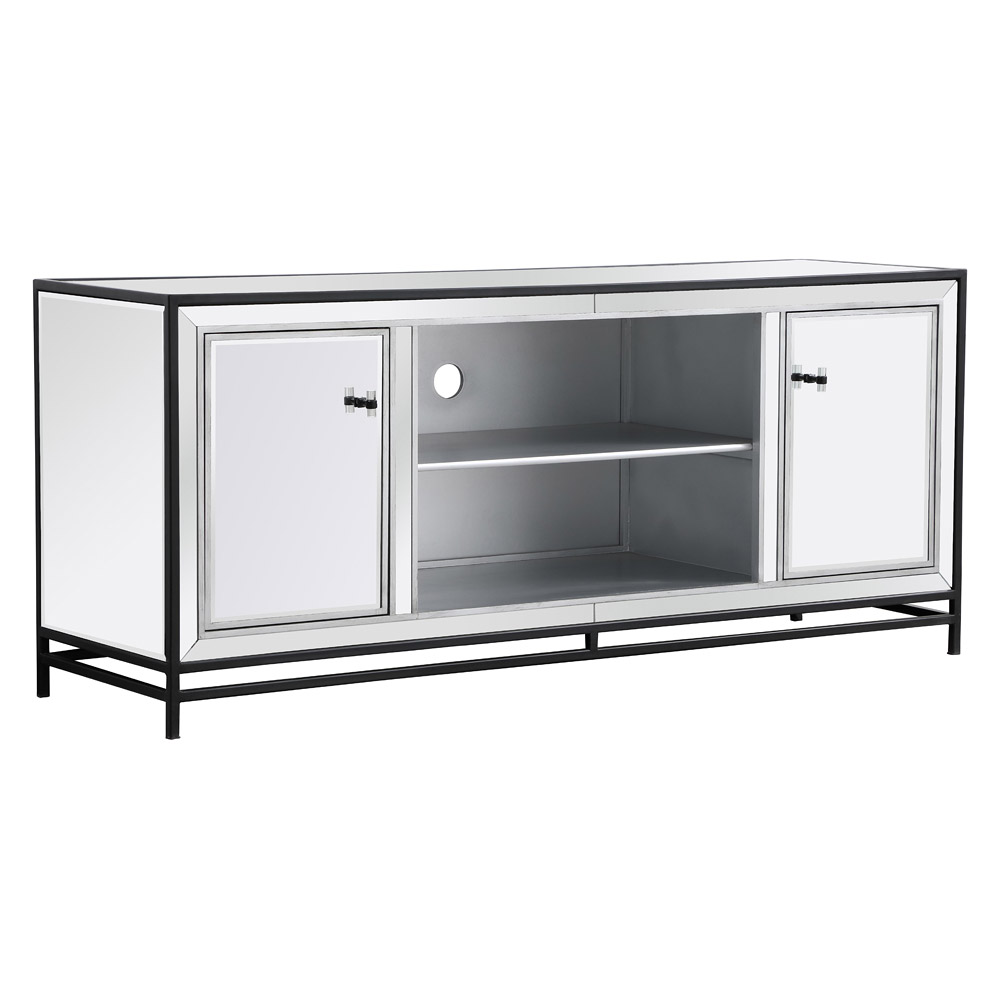 Elegant 60" Mirrored TV Stand - Black (MF701BK)