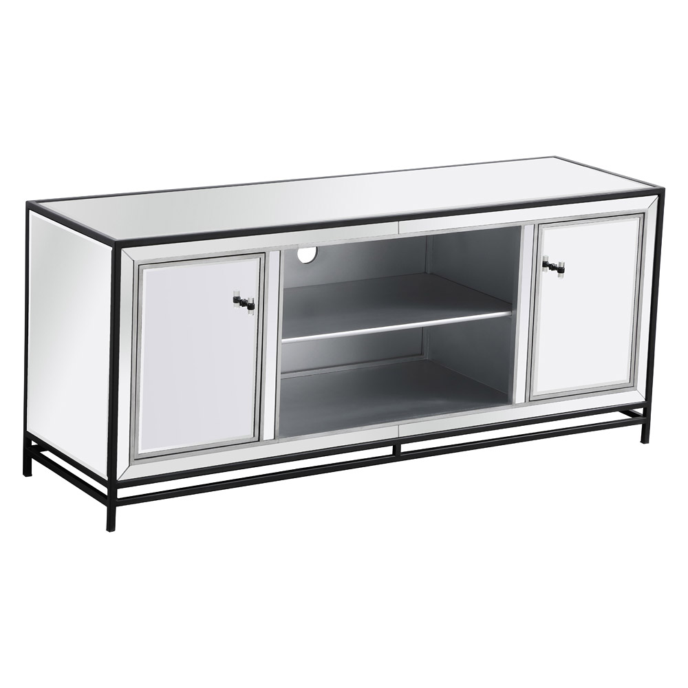 Elegant 60" Mirrored TV Stand - Black (MF701BK)