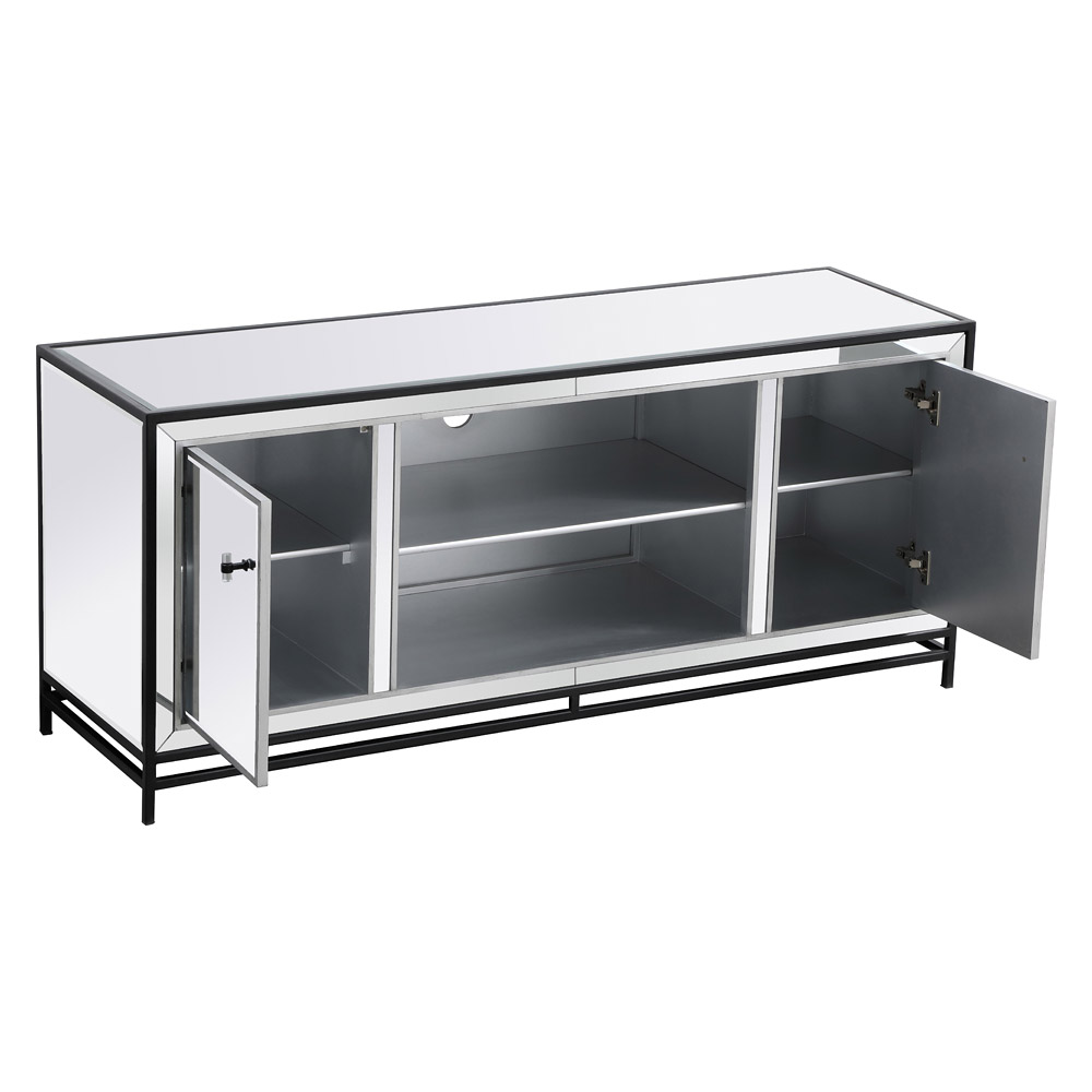 Elegant 60" Mirrored TV Stand - Black (MF701BK)