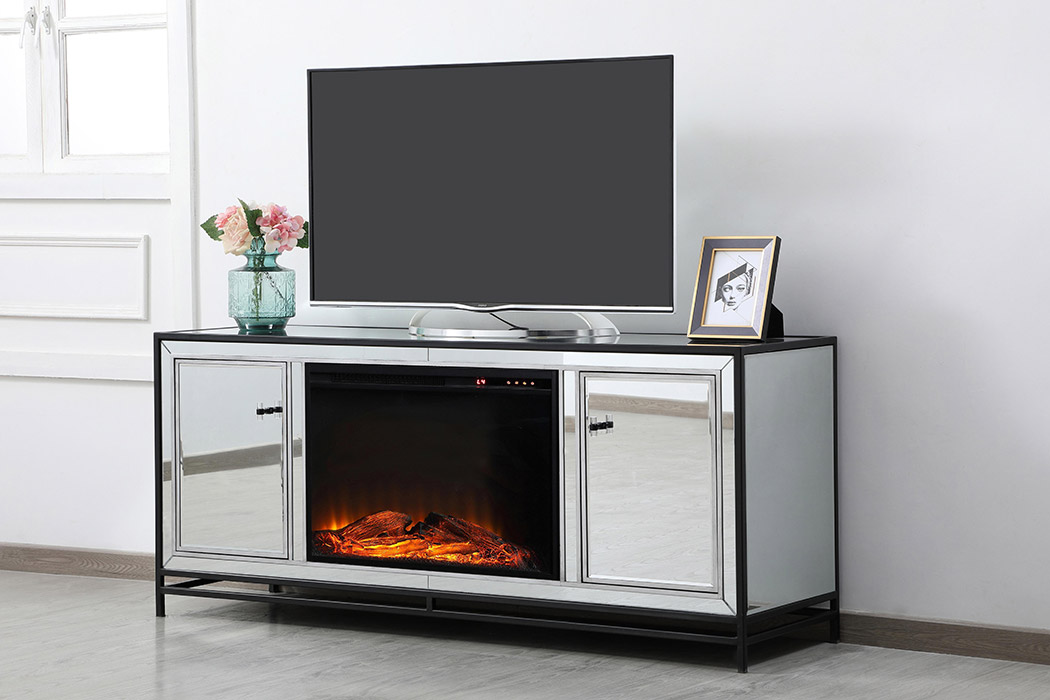 Elegant 60" Mirrored TV Stand - Black (MF701BK-F1)