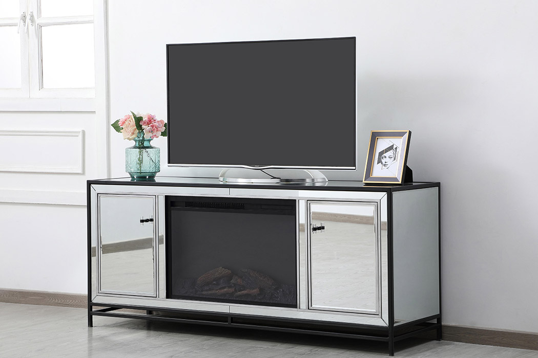 Elegant 60" Mirrored TV Stand - Black (MF701BK-F1)