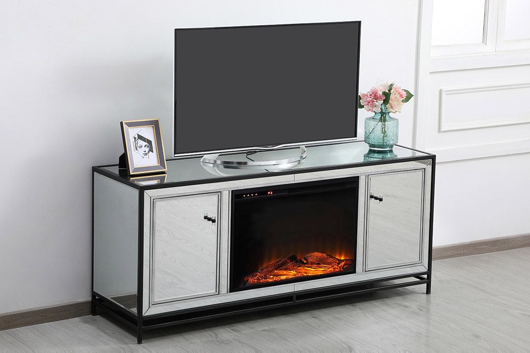 Elegant 60" Mirrored TV Stand - Black (MF701BK-F1)