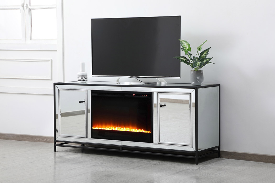 Elegant 60" Mirrored TV Stand - Black (MF701BK-F2)