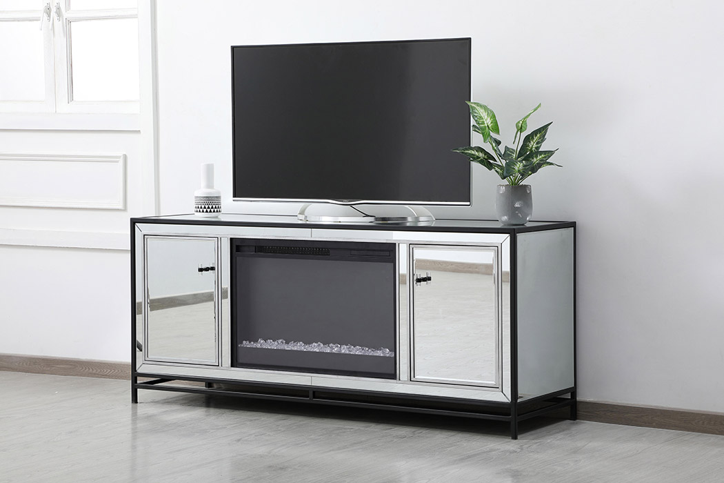 Elegant 60" Mirrored TV Stand - Black (MF701BK-F2)