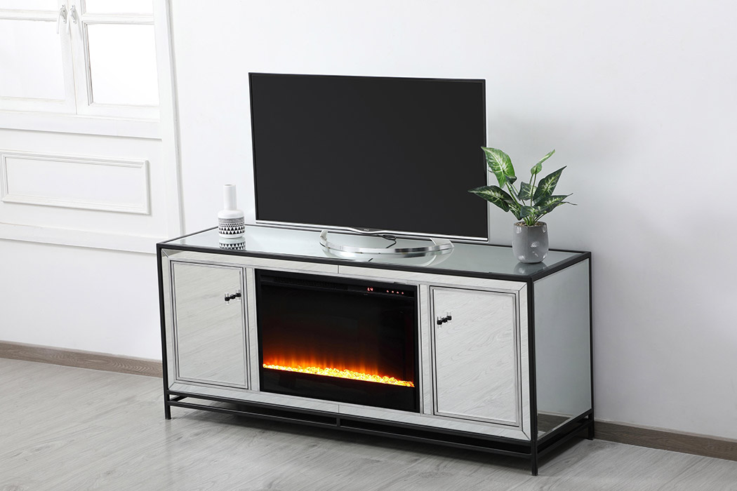 Elegant 60" Mirrored TV Stand - Black (MF701BK-F2)