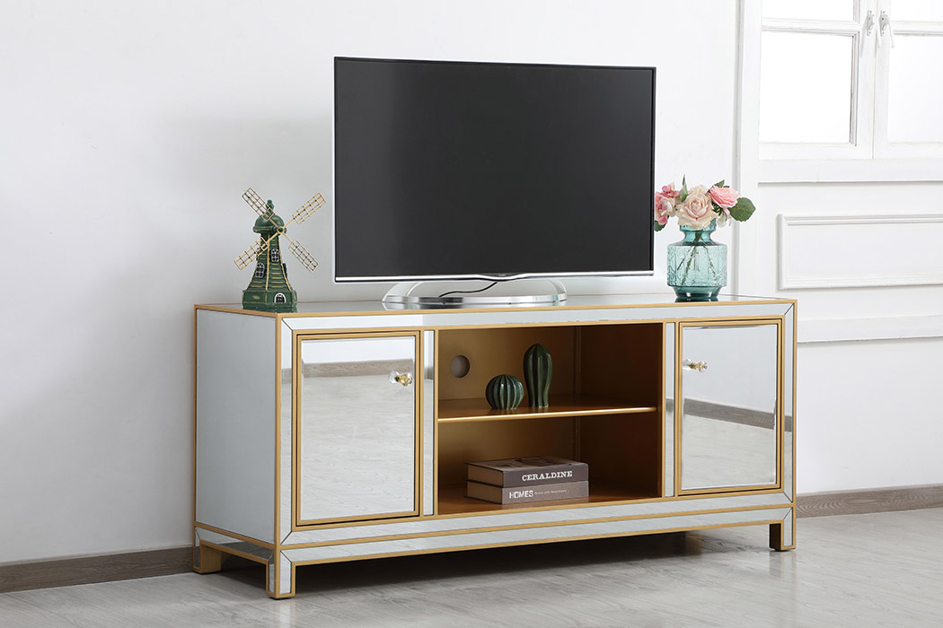 Elegant 60" Mirrored TV Stand - Gold (MF701G)