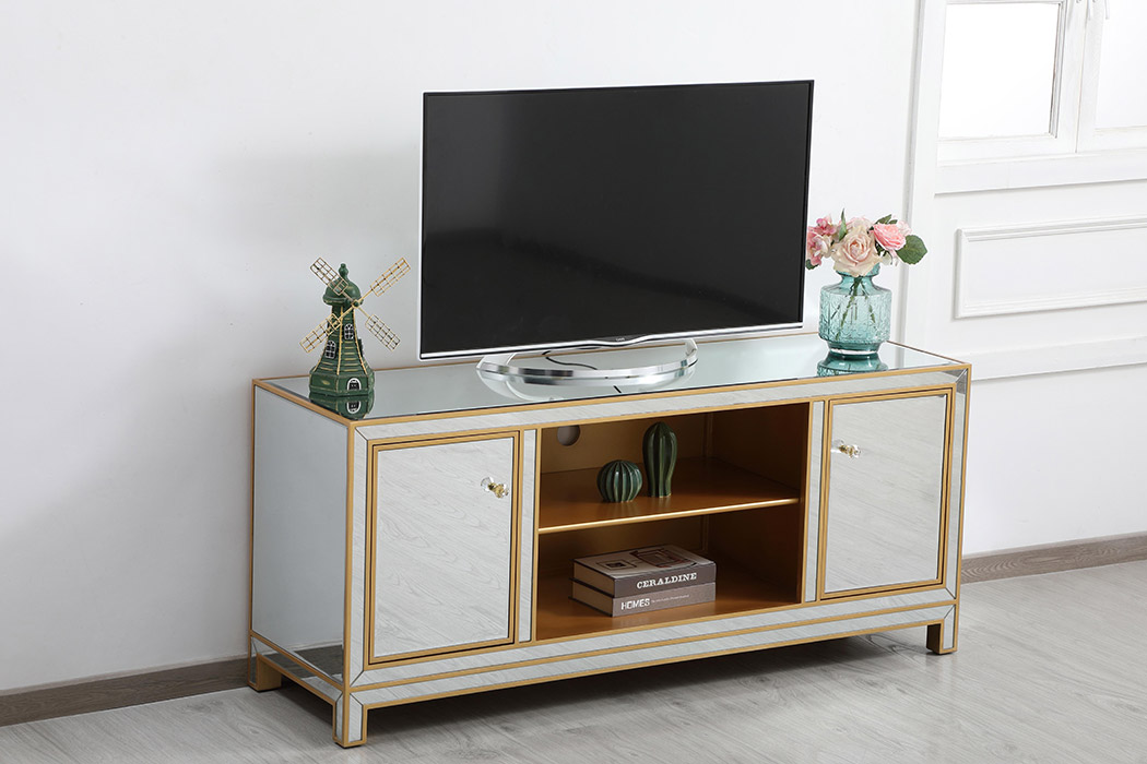 Elegant 60" Mirrored TV Stand - Gold (MF701G)