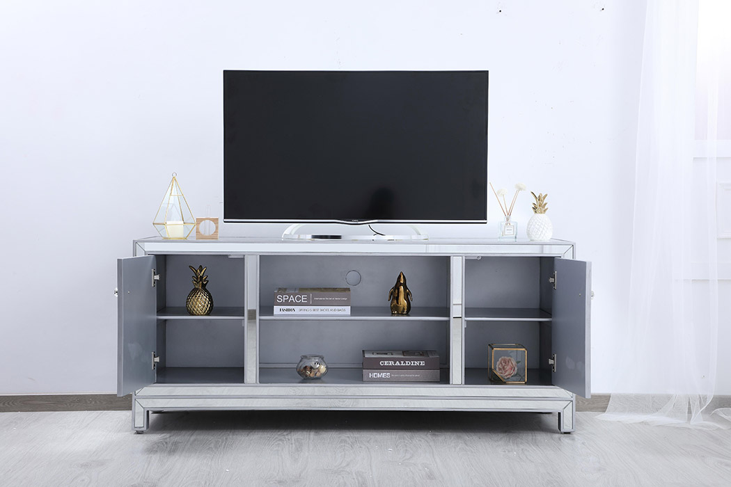 Elegant 60" Mirrored TV Stand - Silver (MF701S)