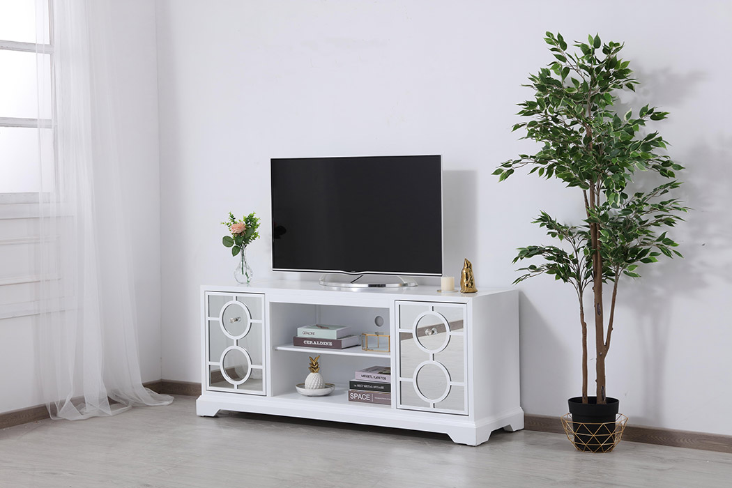 Elegant - Mirrored TV Stand with Crystal Fireplace Insert