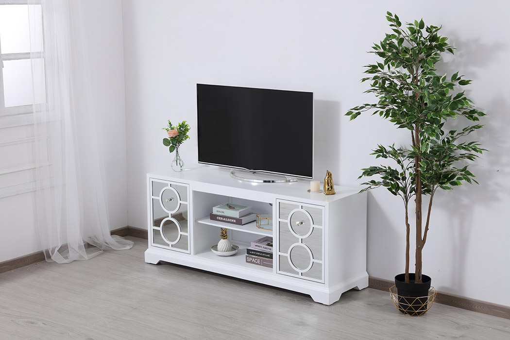 Elegant 60" Mirrored TV Stand with Crystal Fireplace Insert - White (MF801WH)