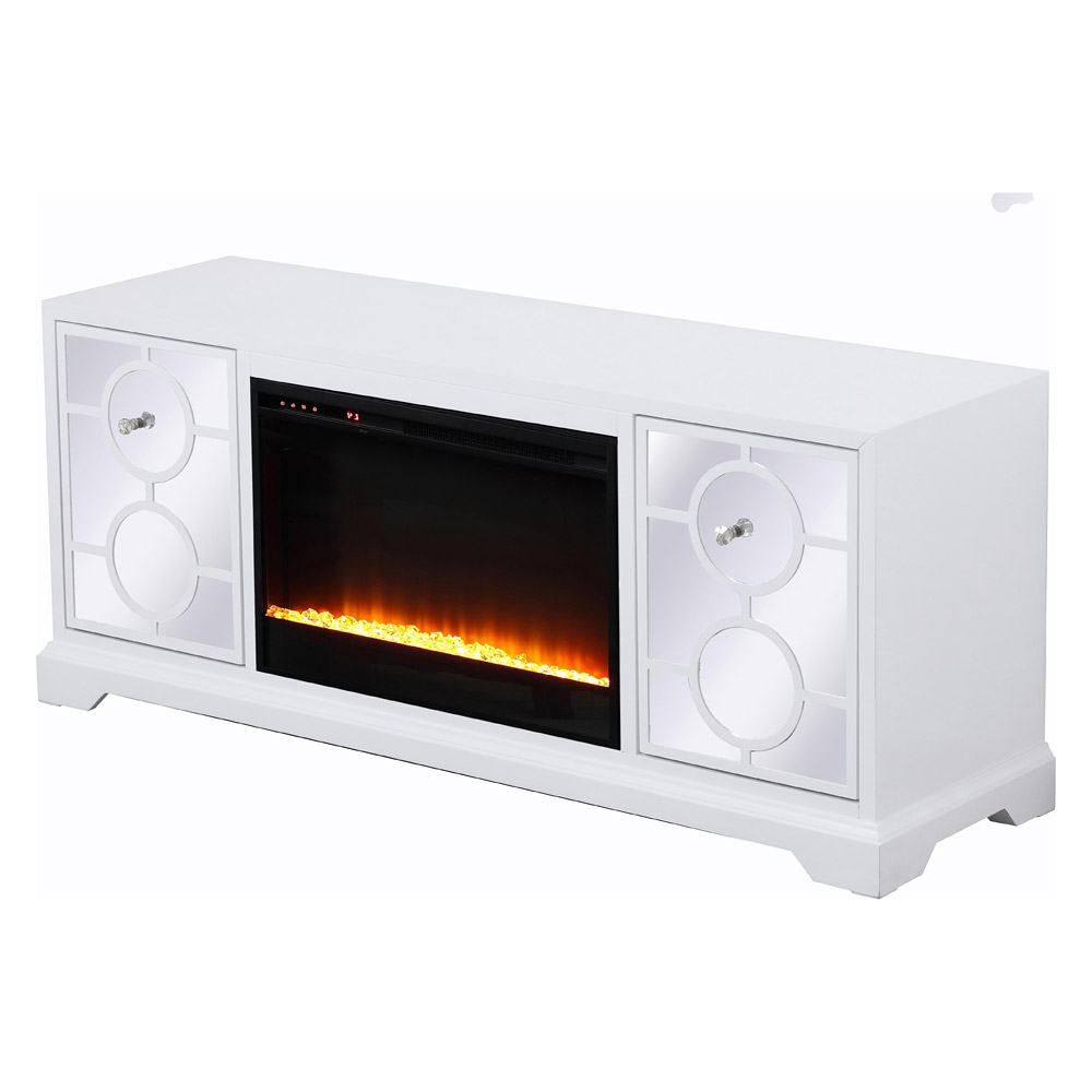 Elegant 60" Mirrored TV Stand with Crystal Fireplace Insert - White (MF801WH-F2)