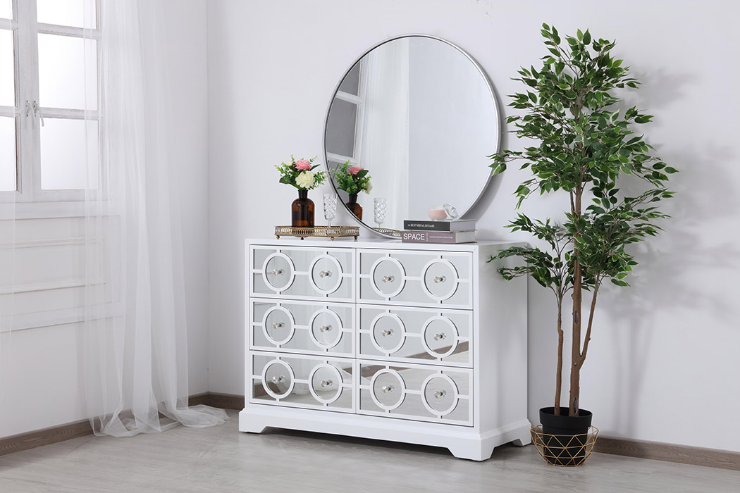 Elegant 48" Mirrored Six Drawer Cabinet - White (MF81017WH)