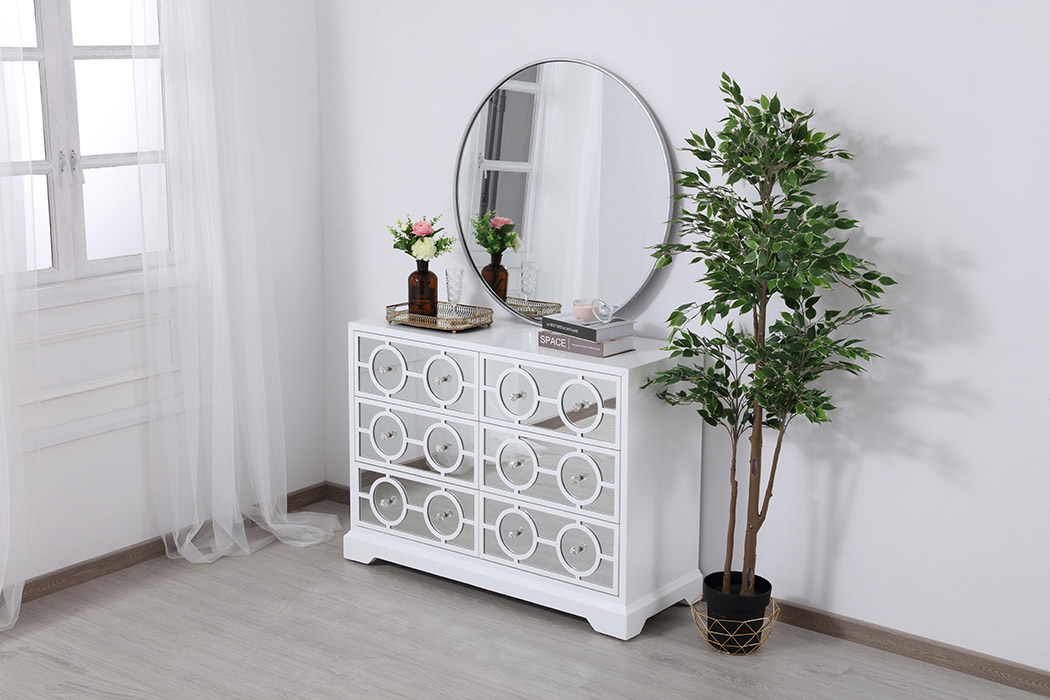 Elegant 48" Mirrored Six Drawer Cabinet - White (MF81017WH)