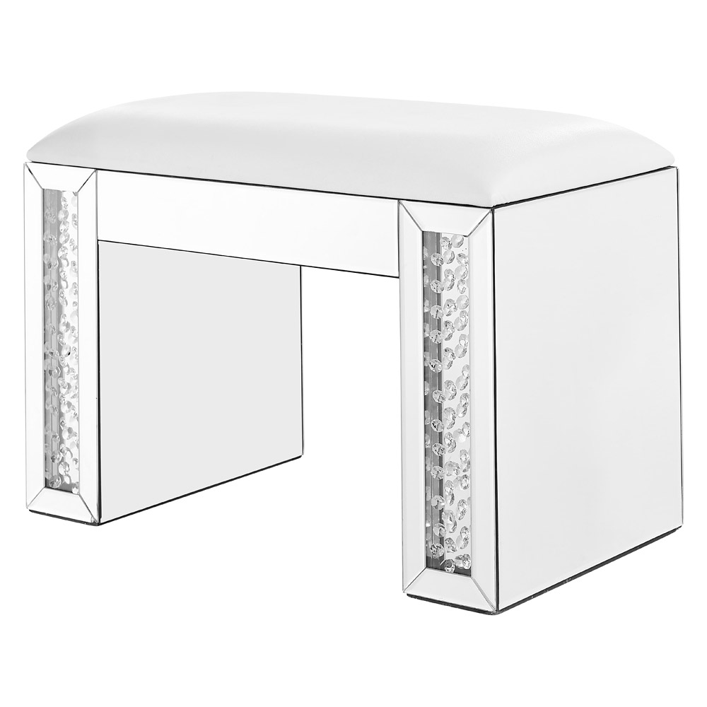 Elegant - Modern 19" Clear Mirror and Crystal Vanity Stool (MF91018)