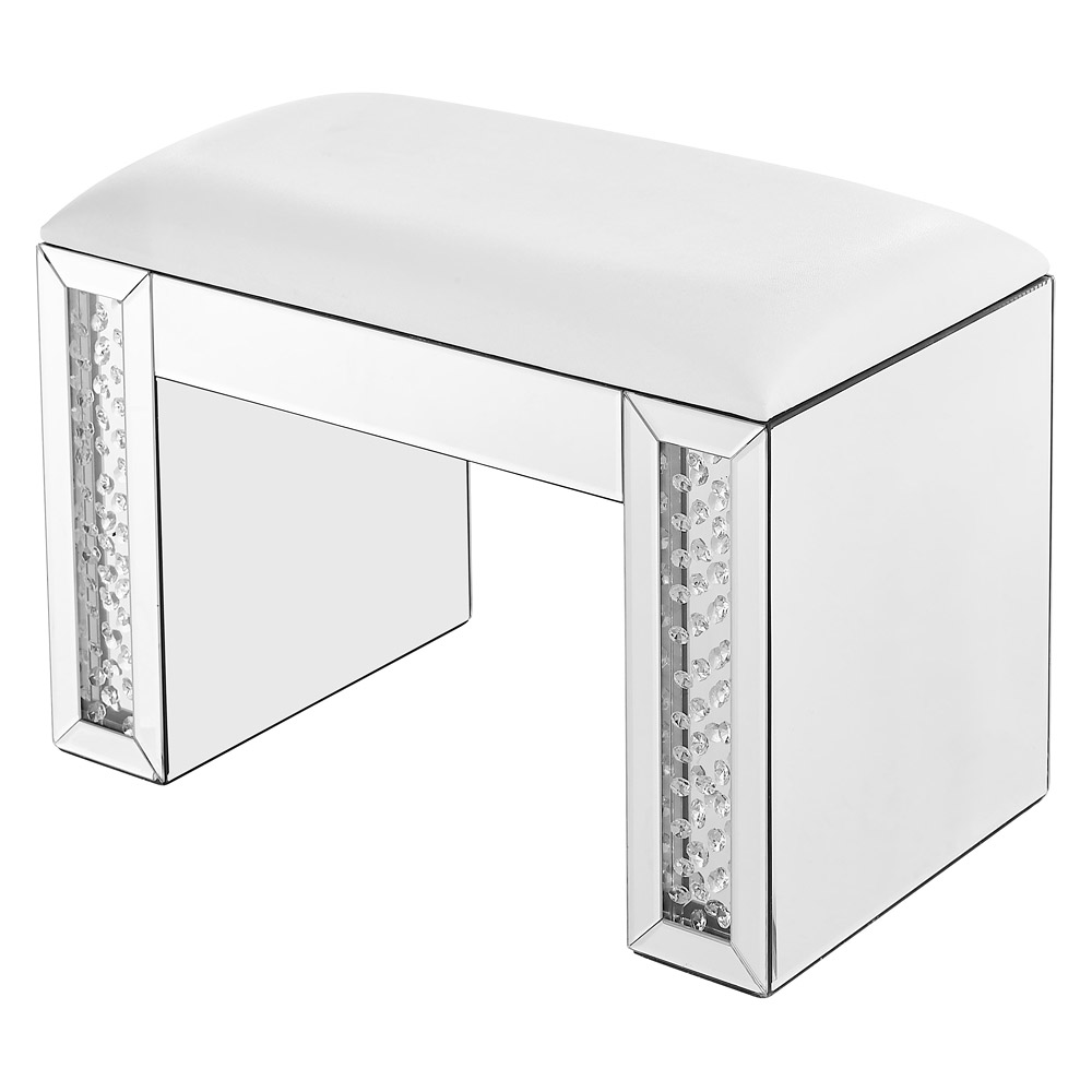 Elegant - Modern 19" Clear Mirror and Crystal Vanity Stool (MF91018)