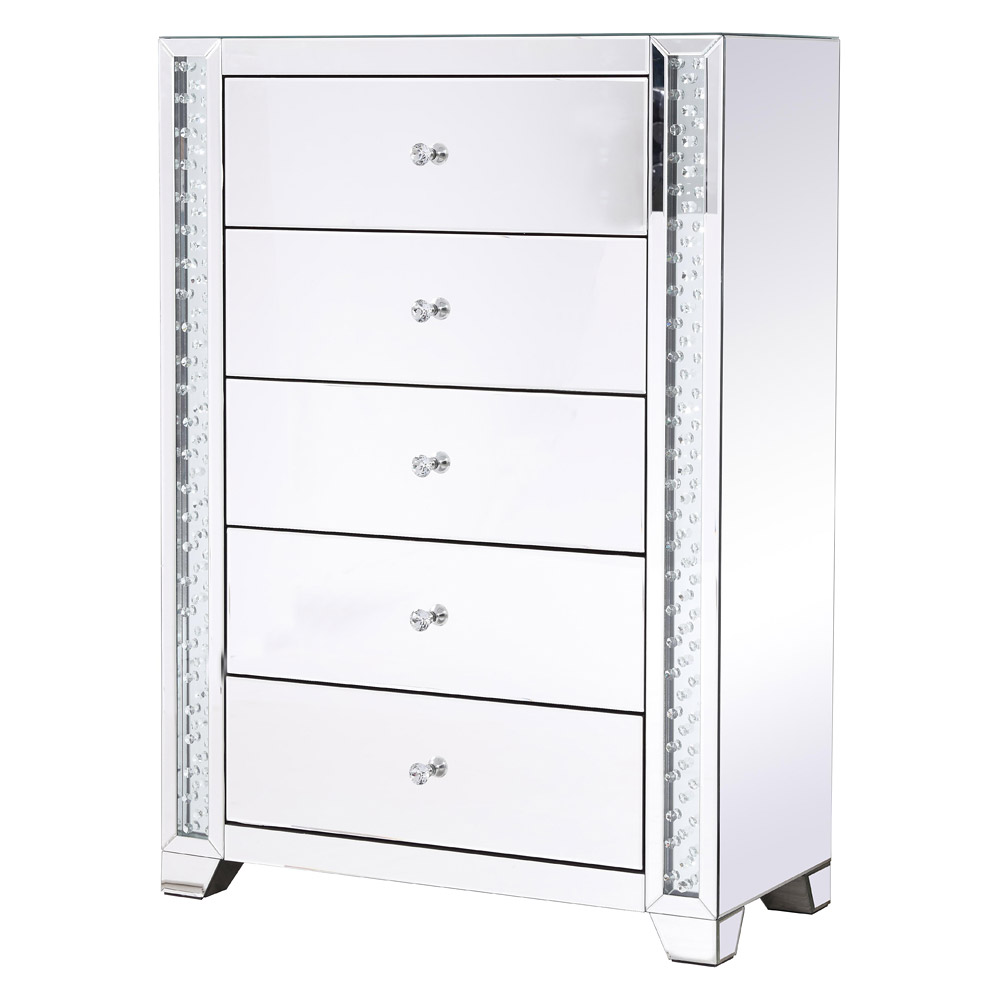 Elegant - 34" Clear Crystal Mirrored Five Drawer Cabinet (MF91053)