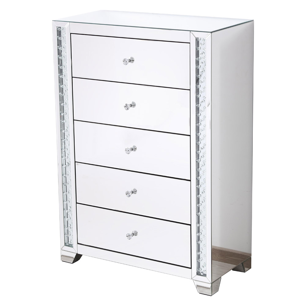 Elegant - 34" Clear Crystal Mirrored Five Drawer Cabinet (MF91053)