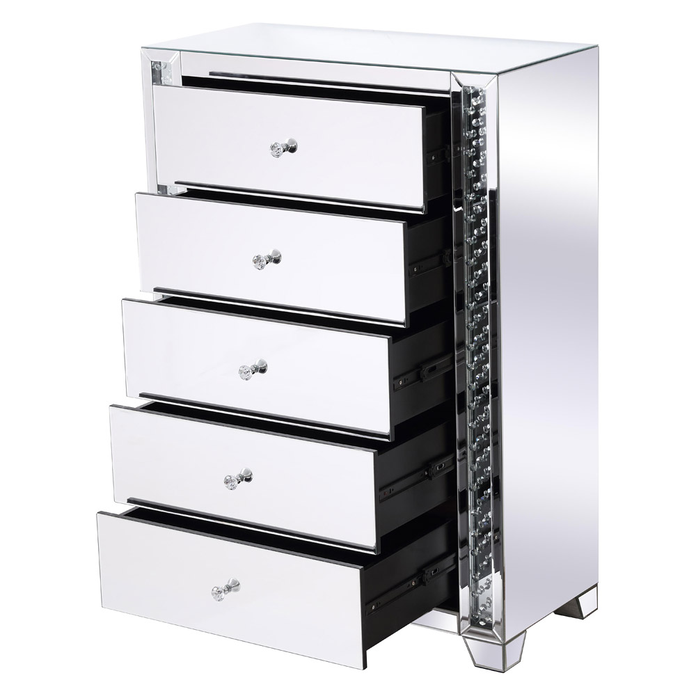 Elegant - 34" Clear Crystal Mirrored Five Drawer Cabinet (MF91053)