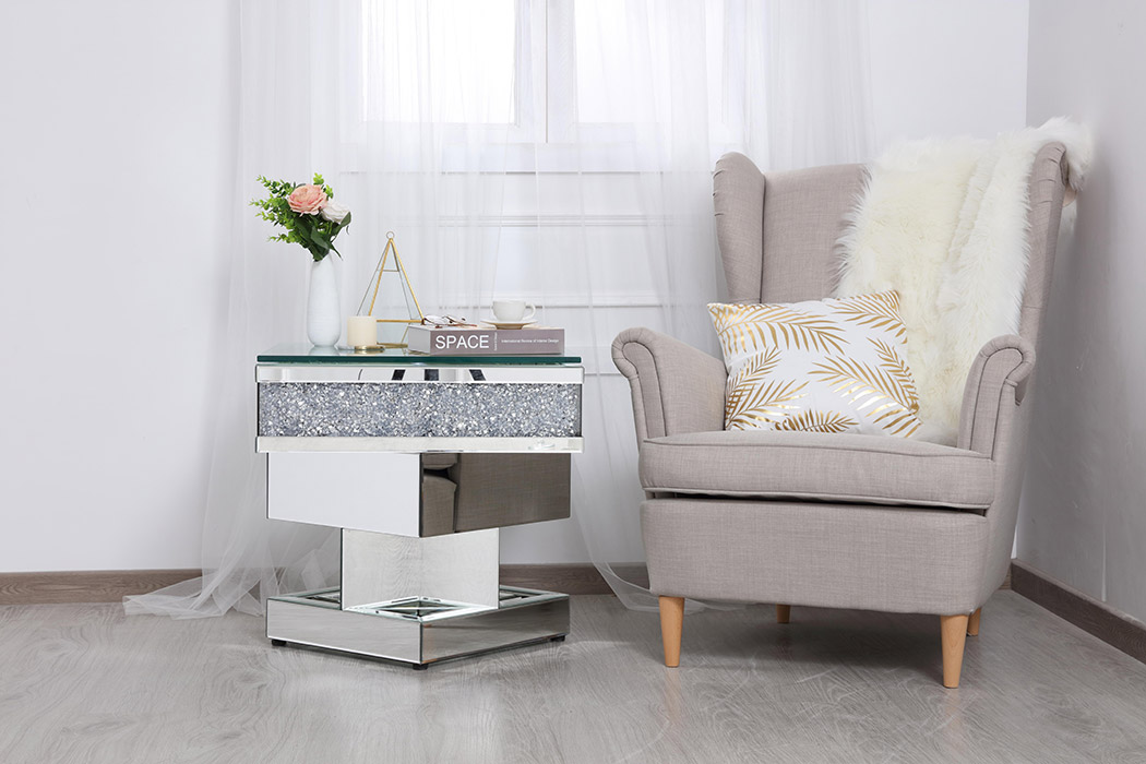 Elegant - 24" Crystal Mirrored End Table (MF92042)