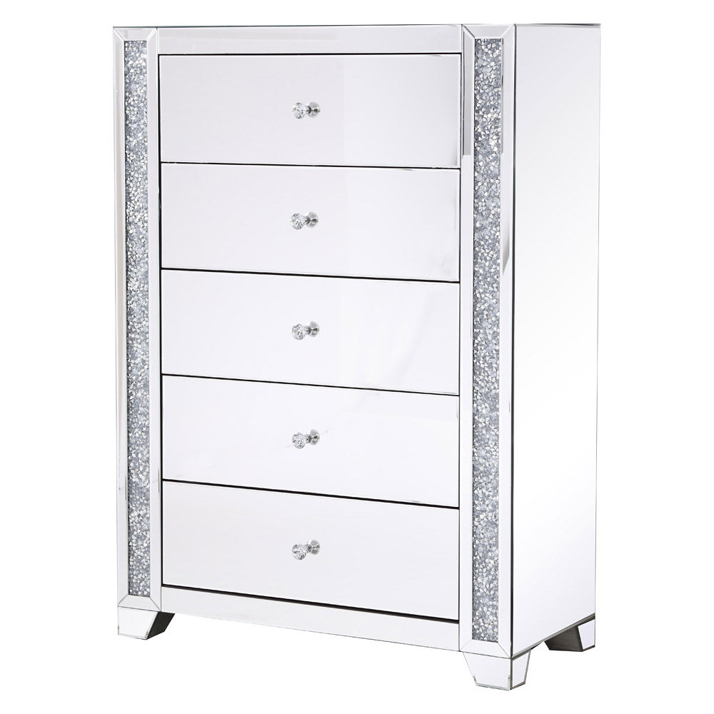 Elegant - 34" Silver Crystal Mirrored Five Drawer Cabinet (MF92054)