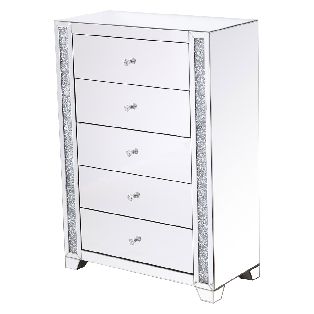 Elegant - 34" Silver Crystal Mirrored Five Drawer Cabinet (MF92054)