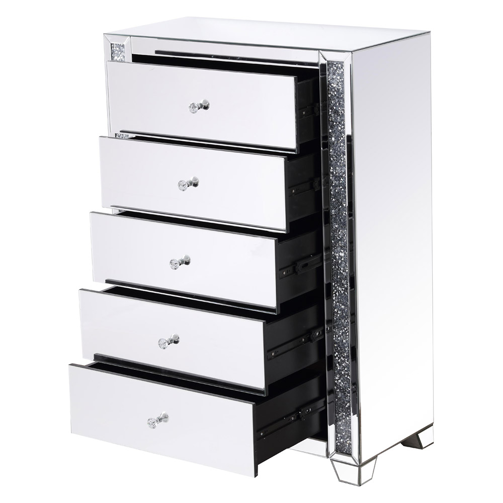 Elegant - 34" Silver Crystal Mirrored Five Drawer Cabinet (MF92054)