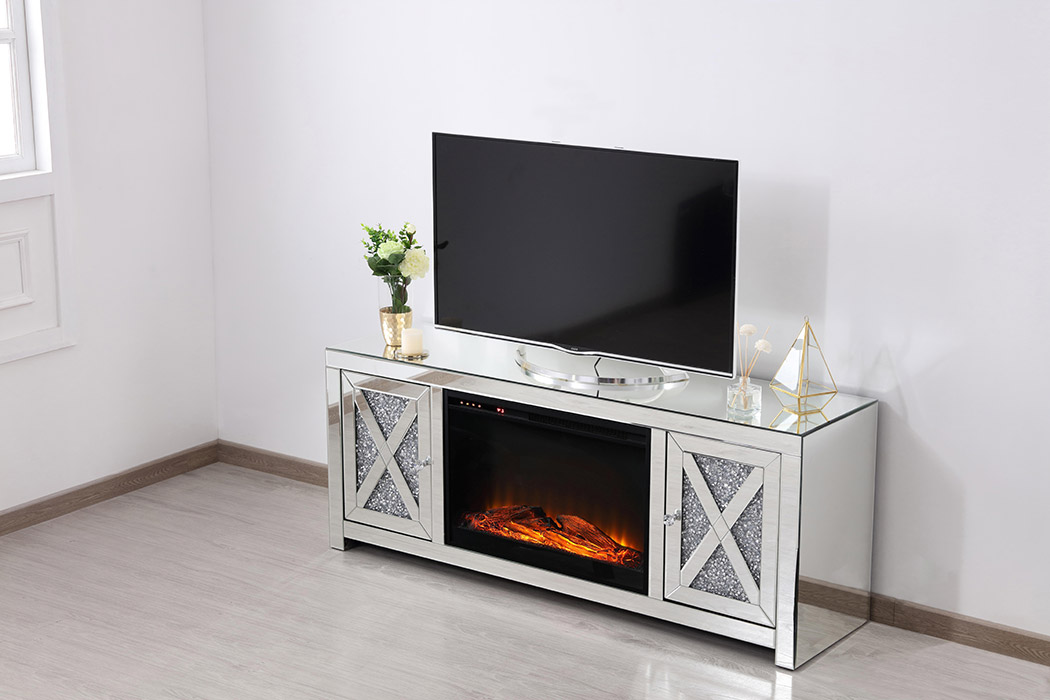 Elegant 59" Crystal Mirrored TV Stand - Clear (MF9903-F1)