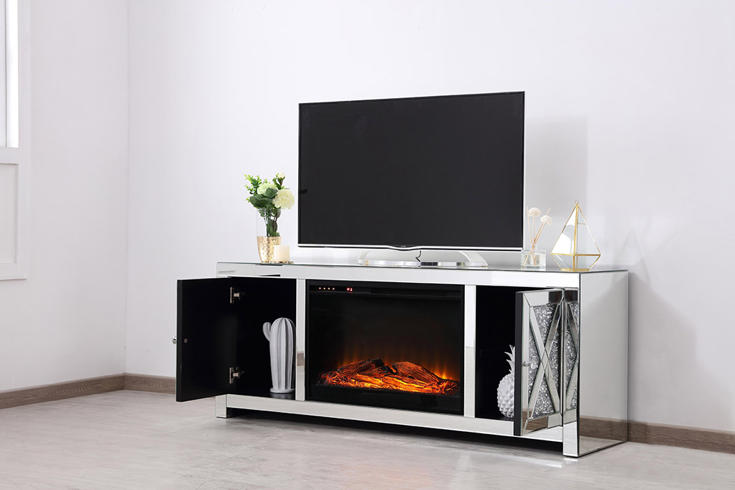 Elegant 59" Crystal Mirrored TV Stand - Clear (MF9903-F1)