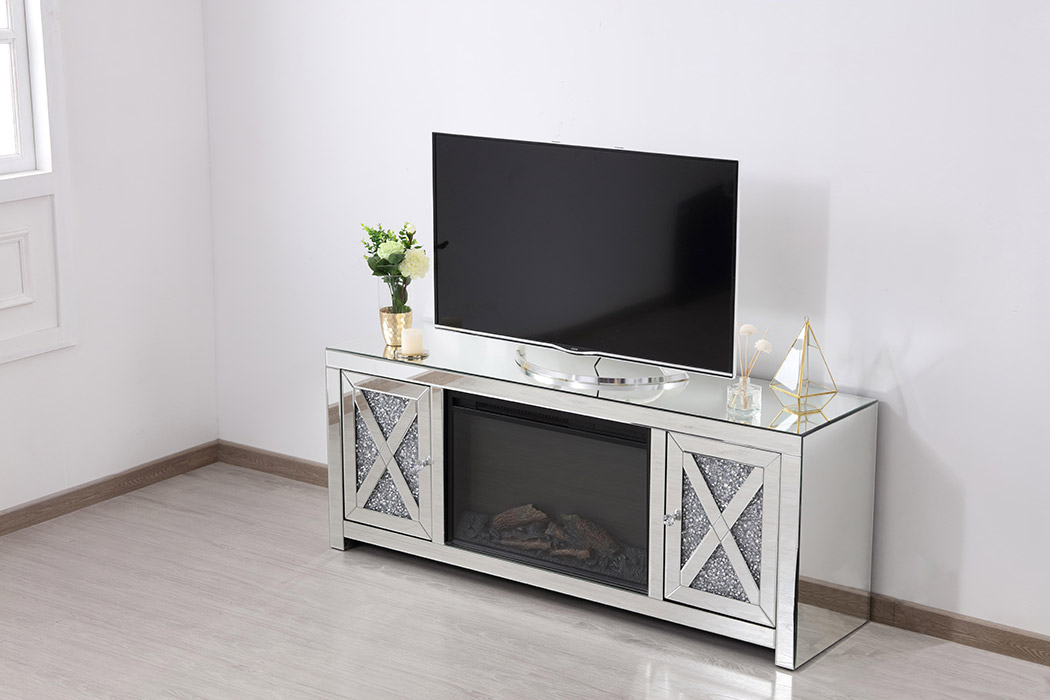 Elegant 59" Crystal Mirrored TV Stand - Clear (MF9903-F1)