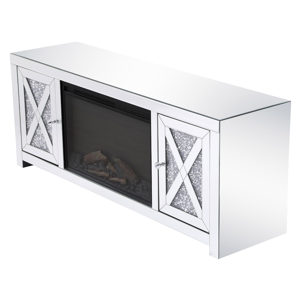 Elegant 59" Crystal Mirrored TV Stand - Clear (MF9903-F1)