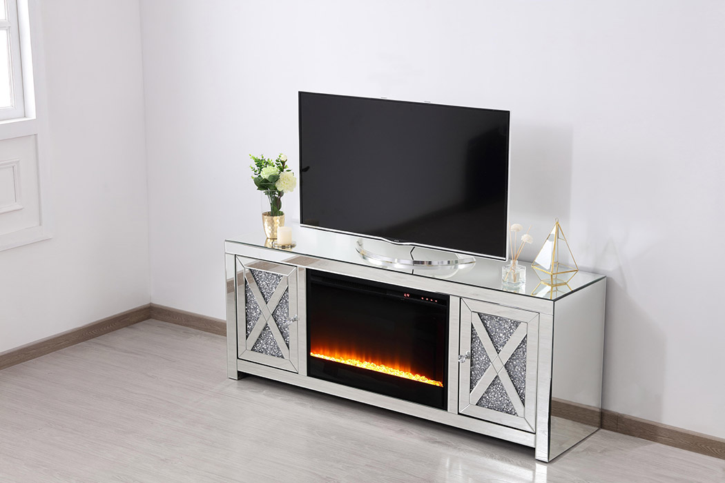 Elegant 59" Crystal Mirrored TV Stand - Clear (MF9903-F2)