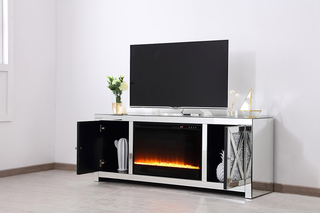 Elegant 59" Crystal Mirrored TV Stand - Clear (MF9903-F2)