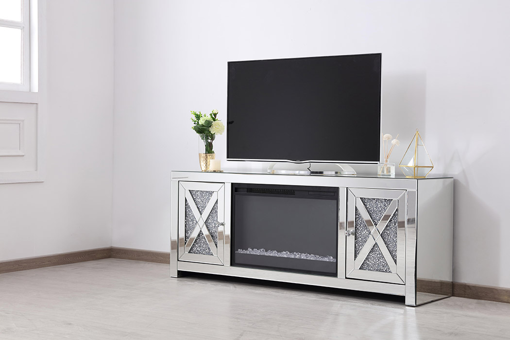 Elegant 59" Crystal Mirrored TV Stand - Clear (MF9903-F2)