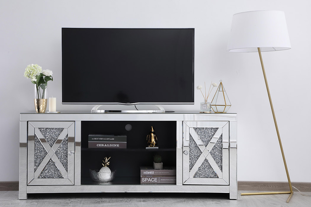 Elegant 59" Crystal Mirrored TV Stand - Clear (MF9903C)