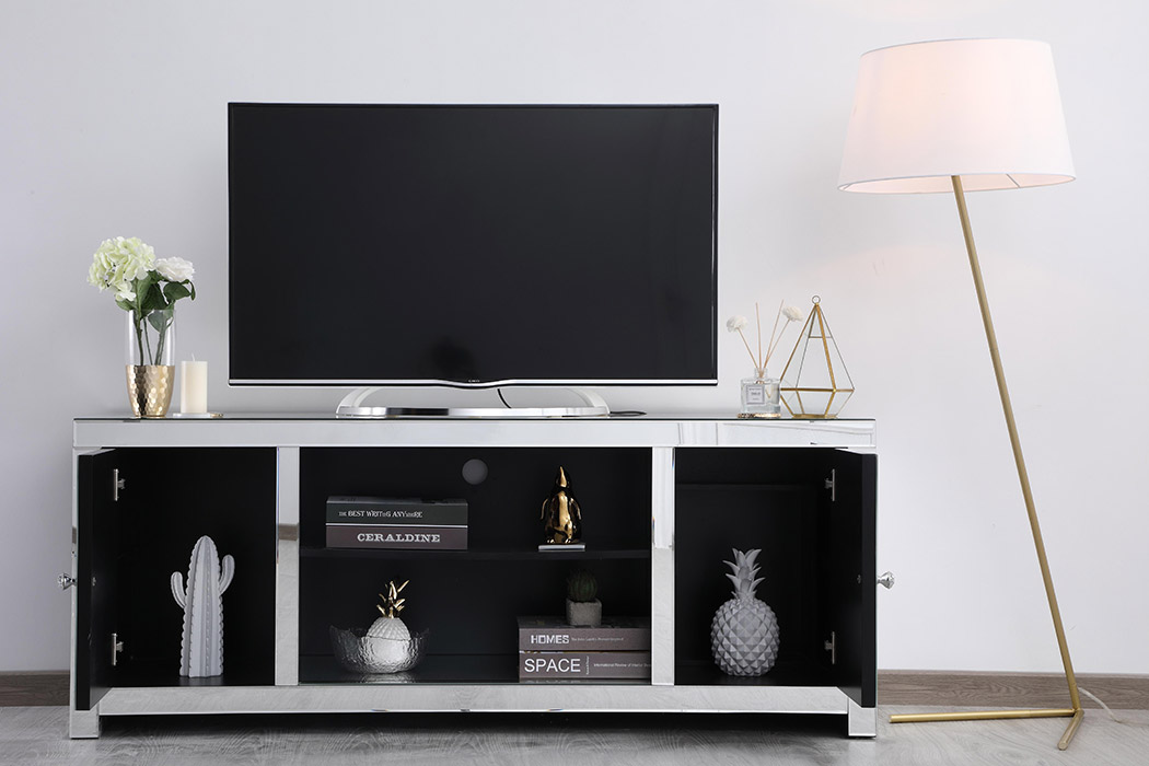 Elegant 59" Crystal Mirrored TV Stand - Clear (MF9903C)