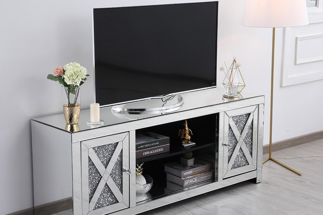 Elegant 59" Crystal Mirrored TV Stand - Clear (MF9903C)