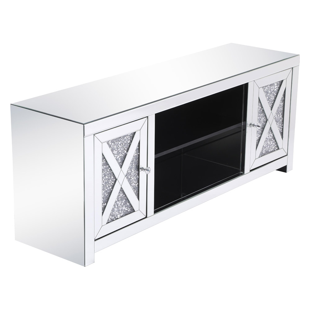 Elegant 59" Crystal Mirrored TV Stand - Clear (MF9903C)