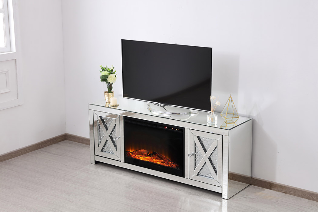 Elegant 59" Crystal Mirrored TV Stand - Clear (MF9904-F1)