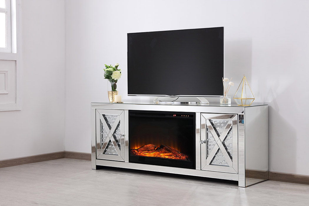 Elegant 59" Crystal Mirrored TV Stand - Clear (MF9904-F1)