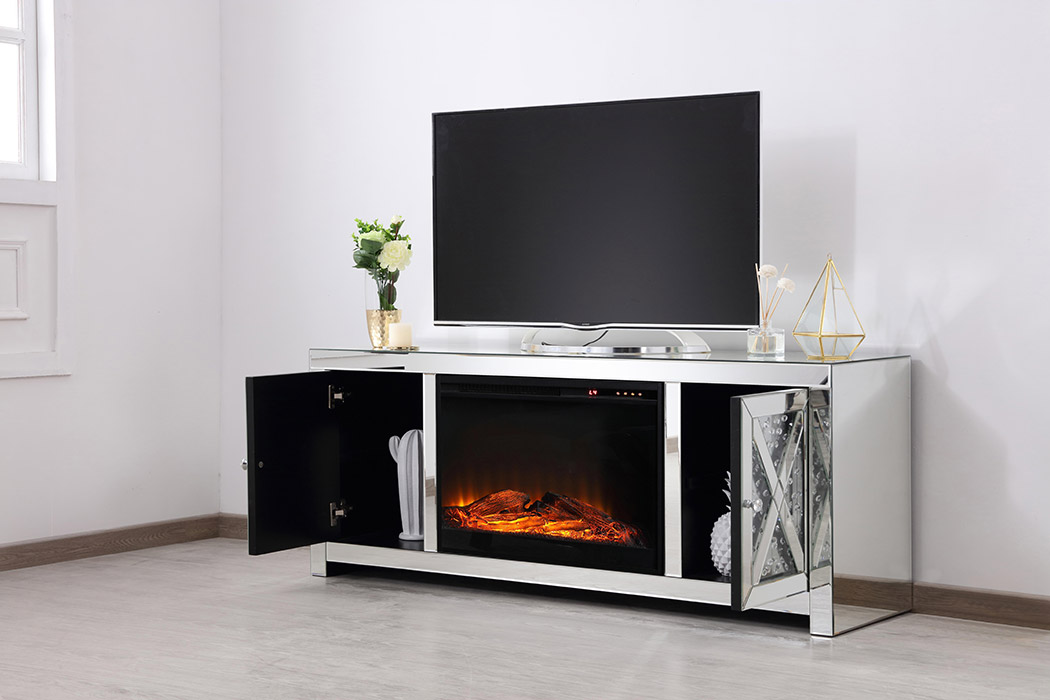 Elegant 59" Crystal Mirrored TV Stand - Clear (MF9904-F1)