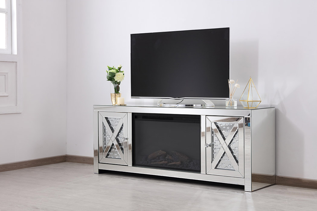 Elegant 59" Crystal Mirrored TV Stand - Clear (MF9904-F1)