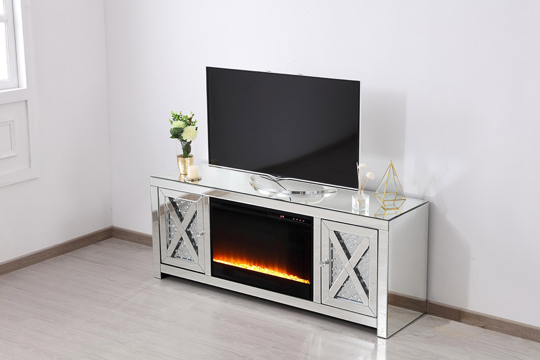 Elegant 59" Crystal Mirrored TV Stand - Clear (MF9904-F2)